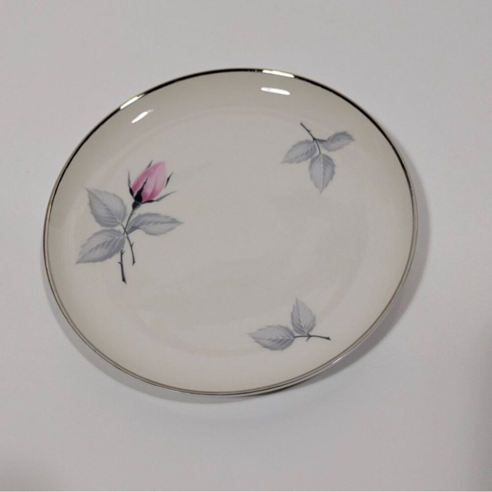 Syracuse China Bridal Rose Bread Plate White Pink Gray Floral USA Vintage